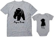 Tstars Papa Bear Dad and Baby Matching Outfits Fathers Day Father & Son Daughter Shirts Dad Gray Large/Baby Gray NB (0-3M)