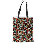 Showudesigns Book Lover Print Linen Tote Bag Teen Girls Casual School Bookbag Handbag