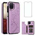 Phone Case for Samsung Galaxy A42 5G with Tempered Glass Screen Protector Card Holder Wallet Cover Stand Flip Leather Cell Accessories Glaxay A 42 G5 Gaxaly 42A S42 4G 2021 Cases Women Girl Purple