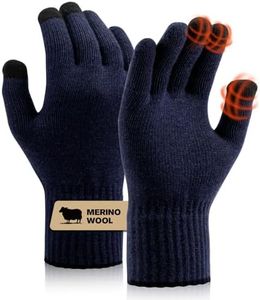 Merino Wool Gloves for Women Men, Touch Screen Warm Glove Liners Thermal Soft Knit Lining for Winter Running Hiking S/M Classic Blue