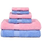 haus & kinder 100% Cotton Towel Set of 6 Combo - 2 Bath, 2 Hand, 2 Face Towels Soft Highly Absorbent Quick Dry for Beach Gym Pool 500 GSM (Pink & Sky Blue)