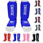 Kids Shin Instep Pads MMA Leg Foot Guards Muay Thai Kick Boxing Guard Protector (Blue, XXXS (3 to 8 Years))