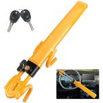 Car Steering Wheel Locks,Universal Car Lock Anti-Theft Device,Pro Elite,Car Retractable Steering Lock with 2 Keys,Car Wheel Lock Security Devices,Crook Locks for Cars Auto/Truck/Van(Yellow)