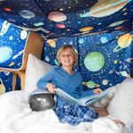 Blanket Fort Building Kit, X-Large 10' x 10' with Clips, Hooks and Sandbags, Play Blanket Fort Indoor Kit, Use as a Canopy, Play Stage Background - Space