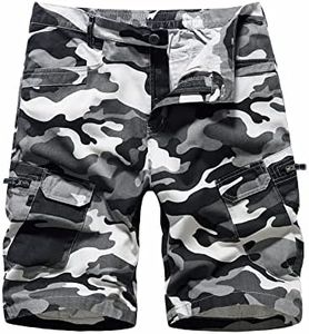 LY4U Camo Shorts Hombres Casual Algodón Cargo Combat Shorts con Múltiples BolsillosX, Gris XXL