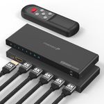 Fosmon 5-Port HDMI 4K Switch with Remote, Support 4K@60Hz HDCP 2.2 High Speed 18Gbps 5 in 1 Out, 5x1 HDMI 2.0 Switcher Splitter Hub Compatible with PS5 Xbox X|S, Apple TV, Projector Laptop PC
