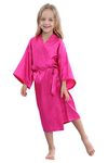 TIMSOPHIA Kids Satin Floral Kimono Robe Flower Girl Bath Robes for Wedding Spa Party Gifts Bridal Lingerie Sleepwear Bathrobe, Rose, 3-5T