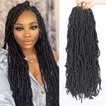 Xtrend 7 Packs 24 Inch Black Nu Faux Locs Crochet Braids Hair Synthetic Pre Looped Soft Dreadslocks Braiding Hair Goddess Faux Locs Curly Wavy Hair Extensions for Black Women 18strands/pack 1B#