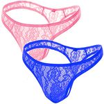 Anzhee Men's Lace Underwear String Thong Briefs for Men UK Hot Underpants Male Blue+Pink