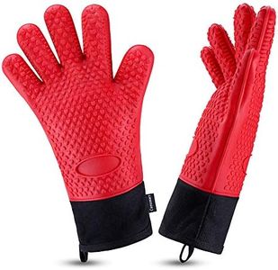 Comsmart BBQ Gloves, Heat Resistant Silicone Grilling Gloves, Long Waterproof BBQ Kitchen Oven Mitts with Inner Cotton Layer for Barbecue, Cooking, Baking, Smoker(Red)