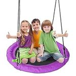 JUNGLE WELL Saucer Tree Swing Set for Kids Adults, 900D Waterproof Oxford 40 Inch 100cm Nest Swing Seat with Adjustable Hanging Rope for Outdoor Playground, Backyard (Jubilee Purple)