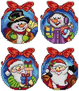 Counted Cross-Stitch Kit on Plastic Canvas with Christmas Toys. 4 Winter Ornaments 3.54x4.13 inches Each 109CS. Superb for Art & Craft Amateurs