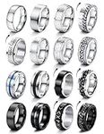 JeryWe 16Pcs Stainless Steel Band Rings for Men Women Fidget Rings for Anxiety Cool Spinner Chain Rings Weddings Promise Band Rings Mens Rings Pack Size 7-13