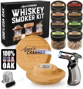 Whiskey Smoker Kit with Torch & 8 Flavors Wood Chips - Old Fashioned Smoker Kit - Bourbon Gifts for Men, Cocktail Smoker kit - USA Oak Smoke Lid (No Butane)