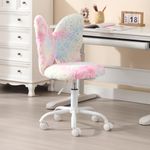 chairus Office Desk Chair for Home Faux Fur Height Adjustable Chair for Teenagers Study Swivel Chair for Students (Pink)