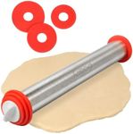 Adjustable XL Pastry Rolling Pin w/ 3 Spacer Rings- Adjust Dough Height for Consistent Thickeness- Heavy Duty NonStick Stainless Steel French Roller 17" Barrel- Bake Easter Cookies, Bread, & Pasta