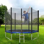 STEP OVER Strongman Bouncy 6FT,8 FT,10FT, 12FT,14FT Trampoline TUV Approved with Enclosure net and Poles Safety Pad Ladder Jumping Mat ✰ Industry Leading Trampoline (175kg-250kg)✰ (8 Feet Blue)