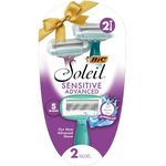 BIC Soleil Sensitive Advanced Women's Disposable Razors With 360 Degree Moisture Strips For Enhanced Glide, Shaving Razors With 5 Blades, 2 Count