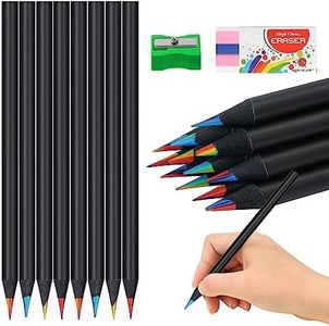 AUAUY Pack of 12 Rainbow Colouring Pencils, 7-in-1 Rainbow Pencils, Rainbow Pencils with Erasers and Pencil Sharpener, Rainbow Colouring Pencil for Adults or Children Art Drawing, Colouring, Sketching
