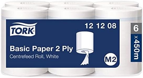 Tork 121208 Papel de secado básico Universal / Paños de papel de alimentación central compatibles con el sistema M2 / 6 x bobinas / 2 capas / Blanco