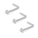 D.Bella 18G L Shaped Nose Studs Surgical Steel 1.5mm Diamond CZ Nose Rings Studs Nose Rings for Women Nose Nostril Piercing Jewerly Silver