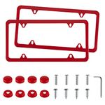 GaRhomxy License Plate Frames, 2 PCS 4 Holes Stainless Steel License Plate Holder, Car Licenses Plate Covers Protector Frame for Plates with Screw Caps, Automotive Exterior Accessories (Red)