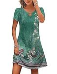 Hotouch Summer Floral Printed Sundresses for Women Tshirt Dress Short Sleeve Beach Dress Women A Line Dress Side Pockets Swing Dresses Medium
