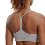 CRZ YOGA Women's Butterluxe Padded Sports Bra - Low Impact Y Back Strappy Bra Racerback Spaghetti Straps Gym Yoga Bras Gull Gray M