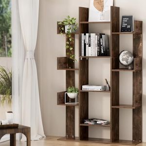 Artiss Bookshelf, Book Shelf Corner 13 Storage Shelves Display Cabinet Bookcase Bookshelves Storages Rack Home Living Room Bedroom Office Furniture, Sturdy Base Walnut