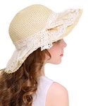 Bienvenu Little Girl Kids Summer Straw Hat Wide Brim Floppy Beach Sun Visor Hat, Beige, One Size