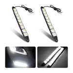 HIPOPY 2Pcs 9 LED Daytime Running Strip Lights DRL Kit, Flexible Bright Spot Fog Lamp, Sequential Flashing Turn Signal, High Power Clearance Light, Auto Accessories Universal Fit Many Cars (White)