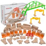 110 PCs Orbrium Toys Multi-Level Wooden Train Track Expansion Pack with Stackable Track Riser Stabilizers Generic Fits Thomas Brio Chuggington Set