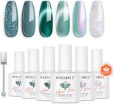 Modelones Gel Nail Polish, 6 Colors Hema Free Cat Eye Holographic 9D Cat Eye Glitter Christmas Gel Polish Set White Green Nail Gel Polish Kit with Magnet Soak Off LED Winter Nail Art Gel DIY Salon