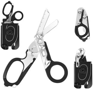 6 in 1 Multifunctional Trauma Shears Foldable with Strap Cutter | Heavy Duty Stainless Steel Emergency Response Shears | Survival Shears With Holster | Medical Trauma shears Tactical | Black