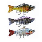 OriGlam 3pcs Fishing Lures Multi Jointed Fish Fishing Kits, Lifelike Swimbait Segmented Bass Fishing Lure for Bass Trout Bass