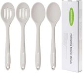 Slotted Solid Silicone Spoons Set for Cooking Dishwasher Safe, Heat Resistant White BPA Free Nonstick Kitchen Serving Spoon Mixing Spoons Basting Spoon Stirring