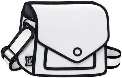 Original 2D Cartoon Crossbody Bag (Giggle) – Fun Pop Art, Novelty Cross Body Shoulder Bags for Senior Year and Women (Graffiti White, Medium - Classic)