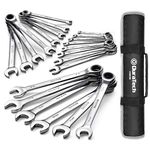 DURATECH Ratcheting Wrench Set, Combination Wrench Set, SAE & Metric, 22-Piece, 1/4" to 3/4" & 6-18mm, CR-V Steel, with Pouch