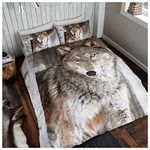 GC GAVENO CAVAILIA Wildlife 3D Duvet Cover, Animal Bedding Sets, Polycotton Quilt Bed Set, Wolf, Double