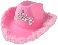 Cowgirl Hat with Feather Boa - Cowboy Hat for Women, Teenage Girls with Fluffy Feather Brim for Bachelorette, Theme Costume Party, Role-Playing Dress-Up, Adult Size