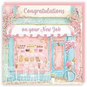 Hunts England - La Petite Patisserie New Job Congratulations Card For Her - Charming Pink Bakery, Pretty French Cafe Female Design - Congratulations New Job Card - For Women, Her - Milo's Gallery