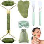 VEGCOO Jade Roller Gua Sha Set, Face Jade Roller & Guasha Scraping Massager Tool for Rejuvenate Face & Neck, Facial, Neck and Body Muscle Relaxing