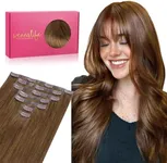 WENNALIFE Seamless Clip In Hair Extensions Human Hair, 22 Inch 150g 7pcs Light Auburn Brown Real Hair Extensions Clip in Human Hair Invisible PU Skin Weft Natural Remy Human Hair Extensions