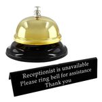 BokWin 1 Set Front Counter Bell Metal Call Bell Desk Service Dinner Bell with Double-Side Sign for Hotel Kitchen Restaurants Office Hospital(Gold)