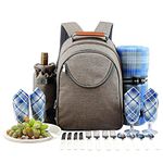 GEEZY 4 Person Family Picnic Cool Bag Backpack Hamper Wine Cooler Bottle Holder Carrier (4 Person Picnic Backpack)