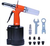 Wadoy Pneumatic Rivet Gun, Pneumatic Pop Rivet Gun Set Hydraulic Air Riveter Tool with 1/4" 3/16" 5/32" 1/8" 3/32" Nose Pieces Heavy Duty Air Rivet Gun