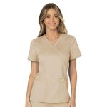 Cherokee Mock Wrap Scrubs for Women Workwear Revolution, Soft Stretch, Easy Care WW610, Khaki, Medium