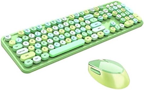 Onlywe Wireless Keyboard and Mouse Combo,2.4G USB Ergonomic Sweet Mixed Color Cute Full Size Keyboard with Numeric Keypad and Optical Mice Set for Computer Desktop PC Laptop(Green)