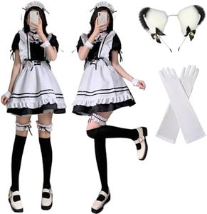 HarnyLoom French Maid Dress Women's Lolita French Maid Cosplay Costume Cat Ear Headwear Socks Set for Party Halloween (XXL)