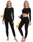 INNERSY Black Thermal Underwear Womens Ski Thermals Set Winter Leggings & Tops Long Sleeve (M, Black)